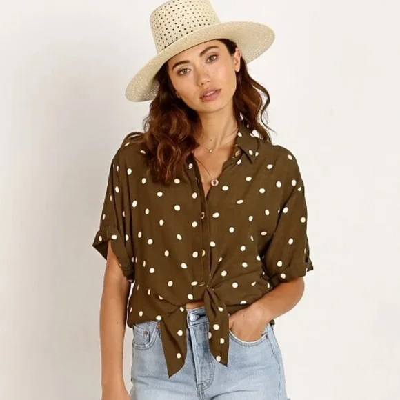 NWT FAITHFULL THE BRAND Rio Shirt Tie Front Relaxed Fit Ronja Polka Dot Small - Picture 13 of 13